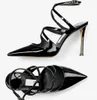 2023 여름 브랜드 Azia Women Sandals 신발 검은 누드 특허 가죽 뾰족한 발가락 하이힐 파티 웨딩 레이디 검투사 Sandalias EU35-43