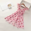 Mädchen Kleider 2-7Years Kleinkind Kinder Mädchen Sommer Kleid Erdbeere Druck Ärmellos V-ausschnitt Hohe Taille Korea Stil Casual Süße