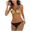 Kadın Mayo Yaz Bikini Parlak Kadınlar Sizin Seated Patchwork Plaj Push Up Set Brezilya Mayo Maillot de Bain 230625