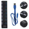 7-portdrivna USB 3.0 HUB Höghastighetsöverföring PC Laptop Splitter Individuella switchar LED