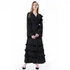 Ethnic Clothing Full Length Casual Appliques Abaya Muslim Women Long Sleeve Belt Traditional Cardigan Floral Evening Dress Islamic 1623