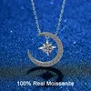 Strängar strängar verkliga VVS1 -halsband för kvinnor 925 Sterling Silver Moon Star 0.5 CT GRA Diamond Pendant Bridal Fine Jewelry 230625