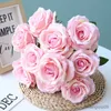 Gedroogde bloemen Kunstmatige rozenplanten Bladeren Roze Zijde Nep Woondecoratie Witte herfstboeket Rozen Bloem Kantoor Decor
