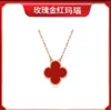 Sterling silver lucky Four-leaf clover necklace for female 18k rose gold red agate chain pendant