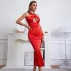 Casual Dresses 2023 Summer Women Sexy Off Shoulder Slim Hollow Fashion Bandage Dress Rayon Bodycon Long Style Celebrity Party Party