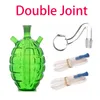 Vente en gros Vert grenade antichar Forme eau dab rig bong Creative double joint brûleur à mazout en verre bongs tuyau pour fumer avec deux tuyaux en silicone