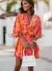 Robes Décontractées Femmes Sexy Col En V Mini Robes D'été Boho Casual Imprimé Floral Manches Chauve-Souris Robes Femme À Volants Plage Robe De Soirée Vestidos J230625