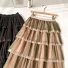 Skirts Sweet Cake Layered Tulle Long Maxi Skirt Women Fashion 2023 High Waist Ruffled Vintage Tiered Pleated Mesh Falda