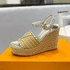 Designer Woman Starboard Wedge Sandals Straw Sandals Open Toe Platform Cowhide Leather Wedge Pumps Straw Bottom Classic Espadril