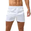 Underbyxor Summer Mens Shorts Underwear Satin Mid midja Elastic Side Split Boxer Kort mode LoungeVear Pyjama Sleepwear Bottoms hemkläder