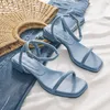 샌들 패션 청크 여자 미드 힐스 신발 슬라이드 브랜드 여름 오픈 발가락 캐주얼 얕은 드레스 슬링 백 슬리퍼 2023