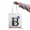 Сумка для покупок сумки цветок из 26 букв Kawaii Print Canvas Cool Shopper Black White Women Fashion Tote Tote