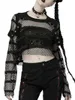 Женские футболки T-goth Dark Fish-сеть Crochet Hollow Out Homock Tops 20233 Мода См.