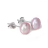 Stud Earrings 925 Sterling Silver 7-8mm Real Freshwater Pearl White Grey Black Purple Natural For 1 Pair