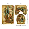 Tapis de bain 3D pharaon égyptien antique, ensemble de 3 pièces, antidérapant, pour douche, salle de bain, tapis de sol, couverture de toilette, produits de salle de bain