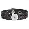 Charmarmband Snap Armband Män/kvinnor Justerbara svartbruna Wrap Bangles Fit 18mm Button Leather Jewelry