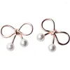 Studörhängen äkta 925 Sterling Silver Lovely Bow Pearl Ear Studs Gold Gift Female Sweet Söt stil smycken