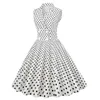 Casual Jurken Notched Kraag Knop Hoge Taille Polka Dot Vrouwen Vintage Lange Jurk Elegante Kleding 50S Pinup Gewaad A-lijn vestidos 2023