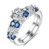 Cluster Rings Hoyon Luxury Sapphire Blue Gemstone Ring Set Set для пары имитации главного бриллианта