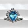 Cluster Rings Big Blue Heart Zircon Stone Silver Plate Color Ring 2023 Trend for Women Wedding Engagement Fashion Jewelry Wholesale