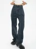 Jeans Feminino Azul Escuro Jeans Feminino Cintura Alta Vintage Straight Straight Denim Calça Streetwear Estilo Americano Moda Calça Denim De Perna Larga 230625