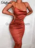 Vestidos casuais Dulzura Neon Cetim Lace Up 2023 Summer Women Bodycon Long Midi Dress sem mangas Backless Elegant Party Outfits Sexy Club Clothes J230625