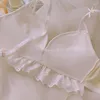 Bras setleri Japon sevimli ve tatlı kürk topu sütyen külotlu küçük göğüs toplanmış kız iç çamaşırı seti pamuk kumaş krem ​​sanat iç çamaşırı
