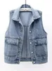 Простые рукавов S-5xl Джинсовые жилеты Мода Мода Однобортный карманный карман свободный джинсовый топ. Свободные куртки для женщин