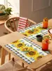 Table Mats Sunflower Eucalyptus Leaves Black White Plaid Placemat Tableware Kitchen Dish Mat Pad 4/6pcs Home Decoration