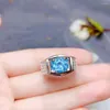 KJJEAXCMY Fine Jewelry 925 Sterling Silver Incrusté Naturel Bleu Topaze Anneau Vintage Hommes Gemstone Noble Support Test