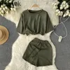 Women's Tracksuits Gagaok Two Piece Set Women 2023 Summer Solid Casual Vintage Loose Sport Streetwear Suits O Neck Lace Up T-shirts Shorts