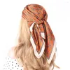 Lenços 2024 moda 70/70cm lenço de seda azul bandanas faixas de cabelo meninas mulheres headscarf turbante headband acessórios