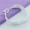 Pulseras de eslabones, cadena Simple, pulsera de malla plana, corazón de plata 925 a hebilla para 2023, joyería de lujo para mujer, regalos para fiesta de boda