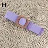 Ceintures Boho tressé taille bande Vintage rond/carré boucle mince élastique fausse paille ceinture femmes robe vêtements décoration