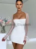 Günlük elbiseler Mozision Zarif Sırtsız Seksi Mini Elbise Kadınlar için Robe İki Katman Kafes Tam Kollu Fermuar Bodycon Partisi Kısa Elbise Vestido J230625