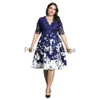 Sukienki swobodne Krzywa plus size kobiety Patchwork Floral Sundress Summer Długość kolanowa sukienka Elegancka Tuneca z rękawem z siatki samica samica szaty x0625