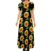 Casual Dresses Watercolor Sunflower Dress Sunflowers Art Elegant Maxi Aesthetic Bohemia Long Short Sleeve Oversize Vestidos