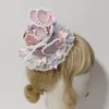 Basker lolita retro runda topp hatt rufsa spets bow kärlek hjärta te party bonnet cap hårklipp Royal Anime Cosplay Headpiece