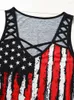 Casual Dresses American Flag Criss-Cross Mini Dress Women Hollow Out Tank T Shirs With Pocket Sleeveless Independence Day Summer