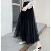 Kjolar koreanska mode lång kjol för kvinnor flicka sommar casual kläder vintage elegant strand y2k kläder hög midja tyll tyll