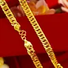 Necklaces LUXURY 24K GOLD NECKLACE JEWELRY FOR MEN 10MM FLAT CHAIN LASTING COLORFAST WEDDING ENGAGEMENT JEWELRY CHRISTMAS GIFTS MALE