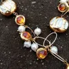 Pendant Necklaces Y.YING Freshwater Cultured White Biwa Pearl Brown Murano Glass Chain Pearl Y-Drop Necklace 21" 230621