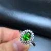 Klusterringar 925 Sterling Silver White Gold Plated Rose Inlaid Natural Diopside Ring Siberian Emerald Female Jewelry
