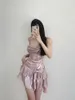 Casual Jurken GkyocQ Vrouwen Prom Mouwloze Heldere Zijde Vestidos Ruches Slanke Taille Onregelmatige Backless Gewaad A-lijn Sexy Vrouwelijke Kleding