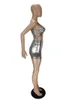 Agasalhos femininos metálicos com cadarço oco conjunto curto sexy de duas peças e shorts de cintura alta Y2K Club Outfits for Women 2023 Nightclub