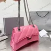 2023 Borsa a catena di alta qualità Designer Classica Borsa a clessidra Moda Rosa Spalla a tracolla Borsa da donna in morbida pelle pieghettata Borsa femminile 230617