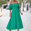 Casual Dresses Women's Summer Solid Color Drop Shoulder Square Neckline Womens Rayon Fashion For Women