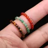 Cluster Rings Colorful Natural Stone Round Beads Garnet Agate Quartz Adjustable Ring For Women Wedding Jewelry Party Charm Gift 3mm