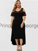 Casual Dresses Plus Size Dress Woman 2023 Summer Elegant Lace Patchwork Cold Shoulder Casual Dress Solid Irregular Maxi Long Dresses X0625