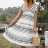 Casual Dresses 2023 Bohemian Striped Cake Dress Fashion Summer V Neck Sundresses For Women Vintage Sleeveless Loose Long